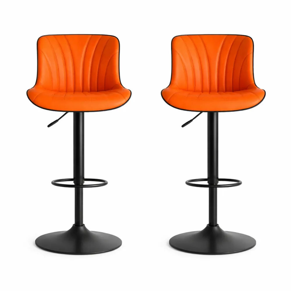 Tabourets de Bar Réglables en Cuir Synthétique, Lot de 2, Orange
