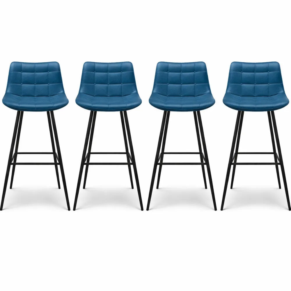 Ensemble de 4 tabourets de bar en velours bleu