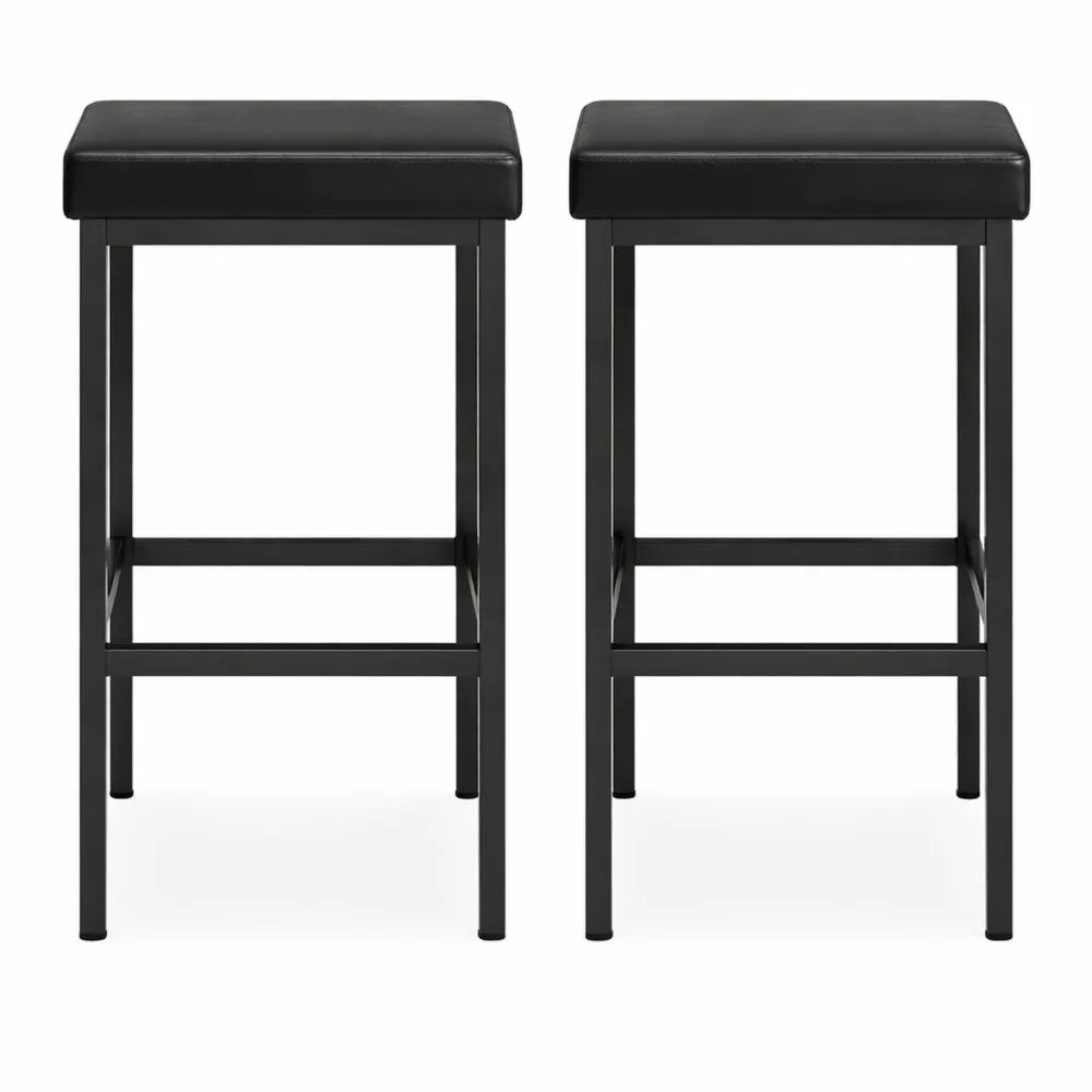 Deux Tabourets de Bar en Cuir PU Noir avec Siège Rembourré