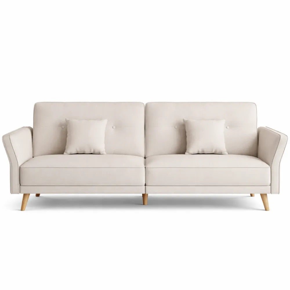Sofa-lit Convertible 3 Places en Tissu Beige