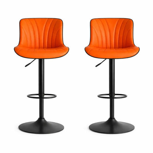 Tabourets de Bar Réglables en Cuir Synthétique, Lot de 2, Orange