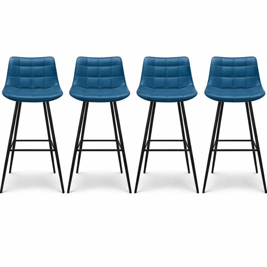 Ensemble de 4 tabourets de bar en velours bleu