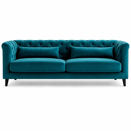 Sofa 3 Places Velours Bleu Canard Élégant
