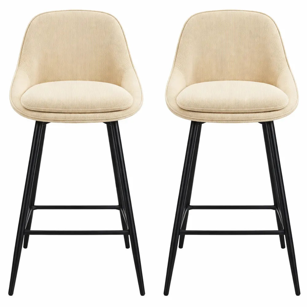 Ensemble de 2 tabourets de bar pivotants avec dossier et accoudoirs, repose-pieds intégré, velours côtelé