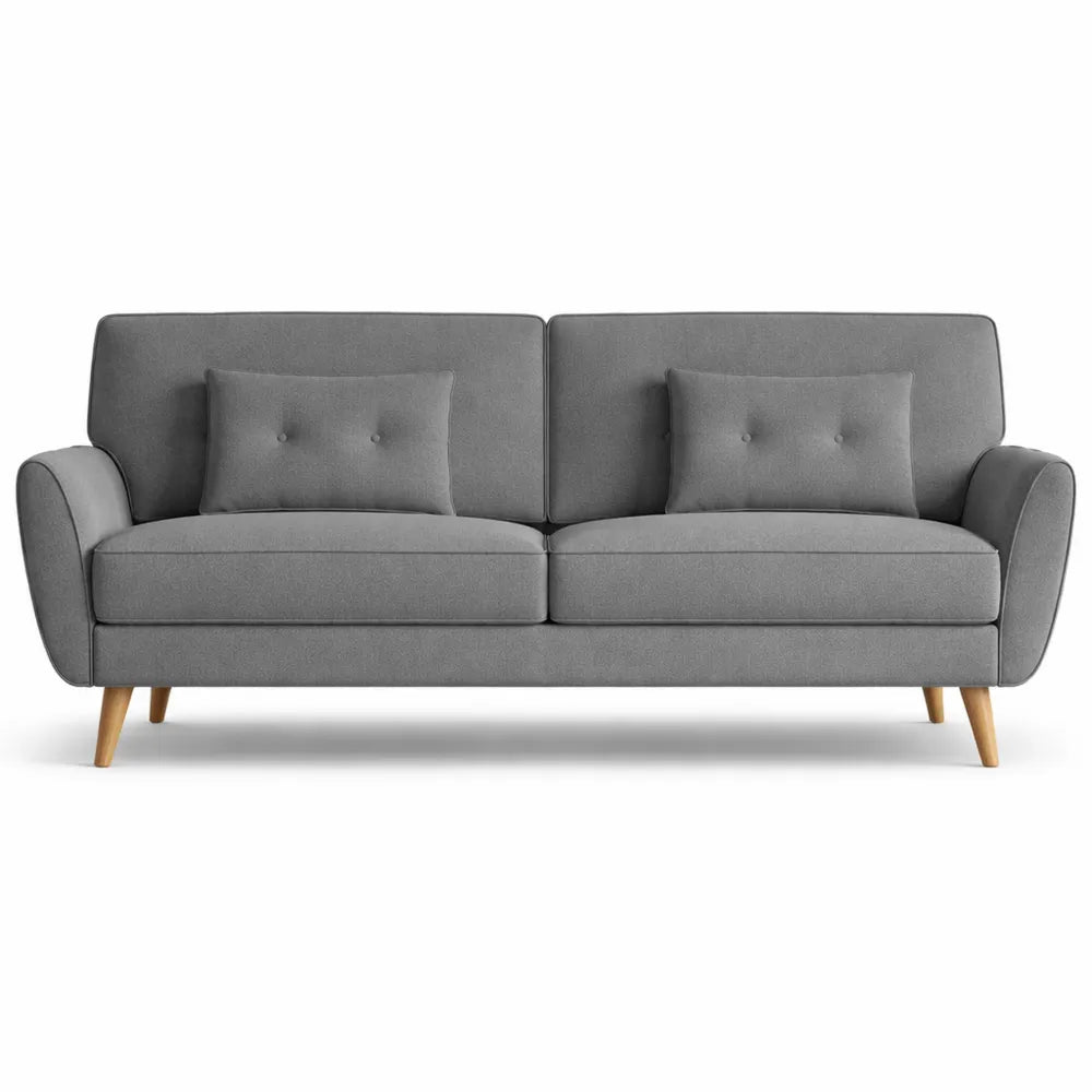 Sofa convertible en tissu bouclette gris avec pieds en bois