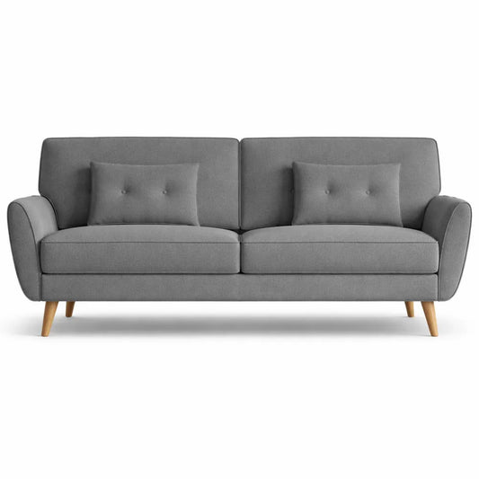 Sofa convertible en tissu bouclette gris avec pieds en bois