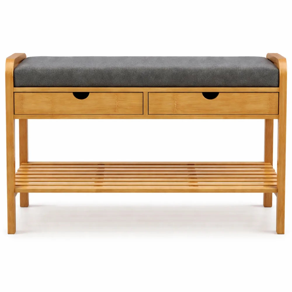 Banc de rangement pour chaussures avec tiroirs en bambou