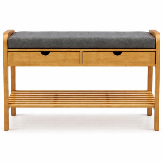 Banc de rangement pour chaussures avec tiroirs en bambou