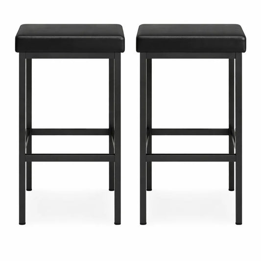 Deux Tabourets de Bar en Cuir PU Noir avec Siège Rembourré