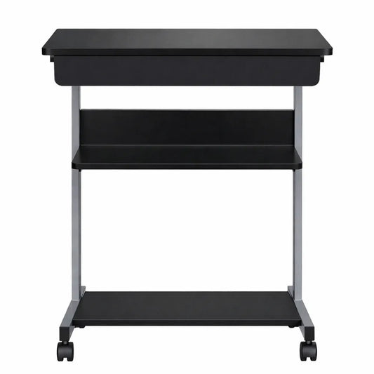 Table roulante pour ordinateur avec tiroir et étagères, noir