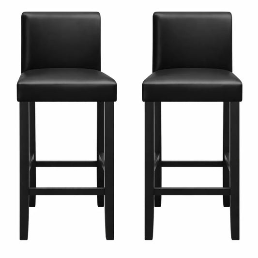 Tabourets de bar en bois avec dossier en cuir synthétique noir