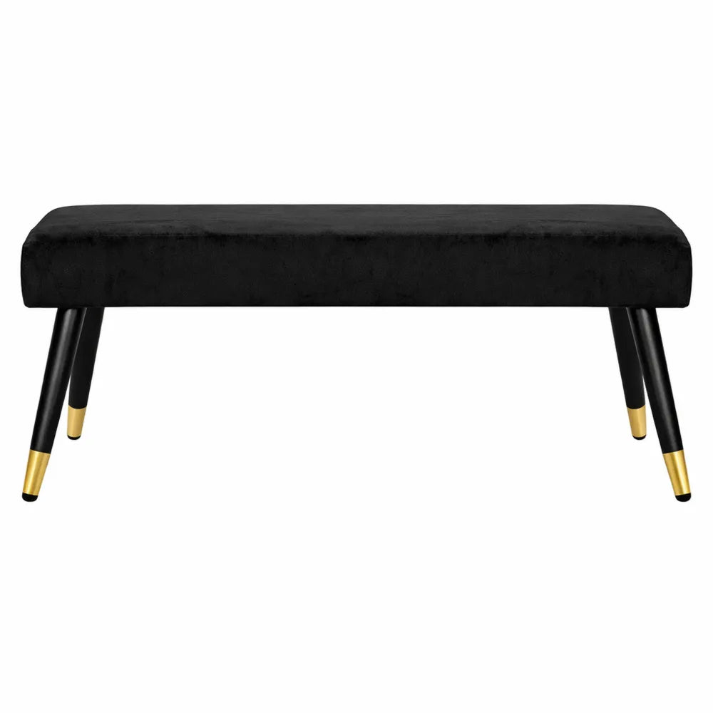 Banquette noire et dorée en velours 100x35x45 cm pour maison