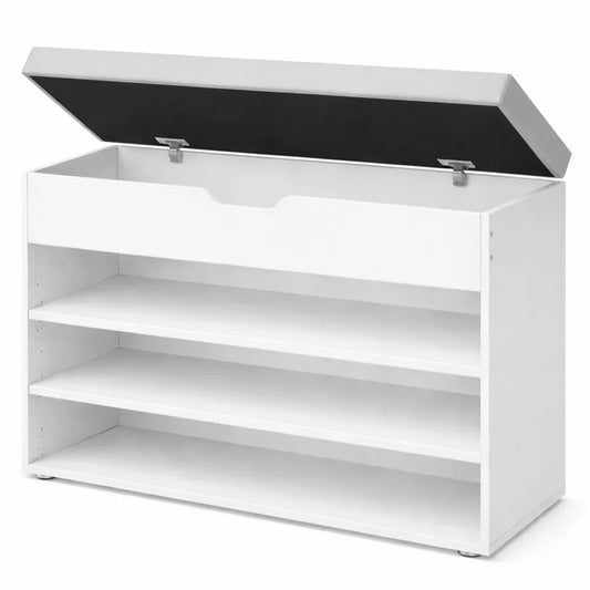 Banc de Rangement avec Siège Rembourré, 3 Casiers pour Entrée et Salon, Blanc et Gris