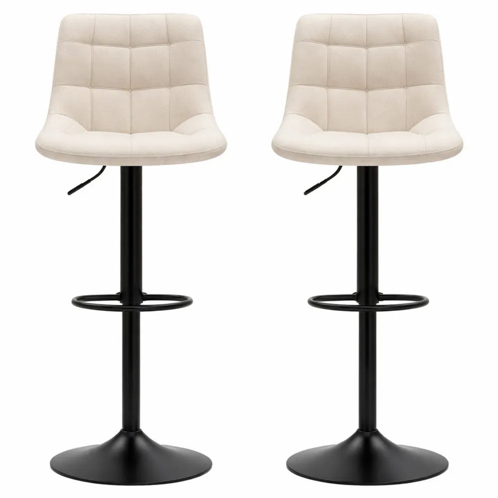 Paire de tabourets de bar réglables avec dossier et repose-pieds, pivotant 360°, style moderne, pour cuisine et salon, beige