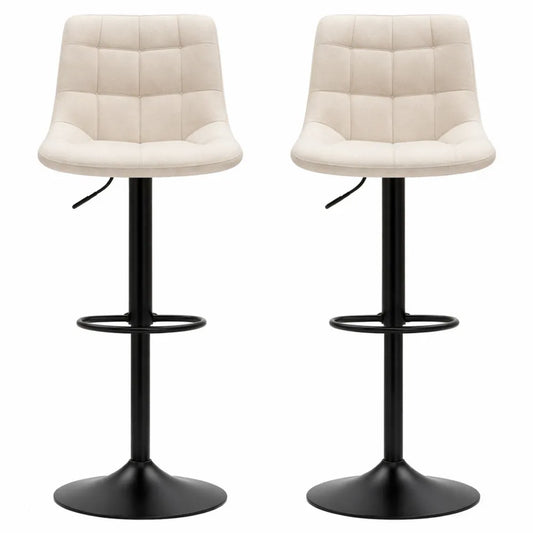 Paire de tabourets de bar réglables avec dossier et repose-pieds, pivotant 360°, style moderne, pour cuisine et salon, beige