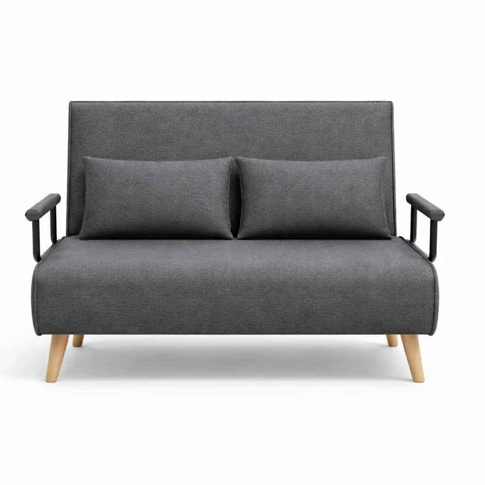 Canapé-lit 2 places avec dossier ajustable et coussins, idéal pour petits espaces