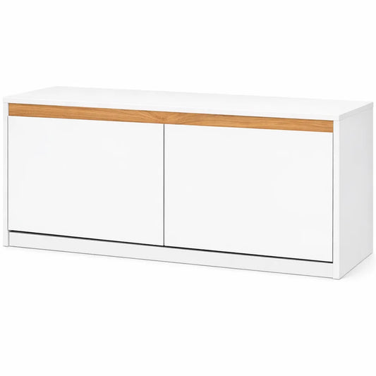 Banc de Rangement à Chaussures avec Abattants et Compartiment Supérieur - Capacité 240 kg - Pour Entrée, Salon, Chambre - 104x30x47cm Blanc